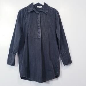 One Teaspoon Stand By Black Chambray Pintuck Shirt Dress